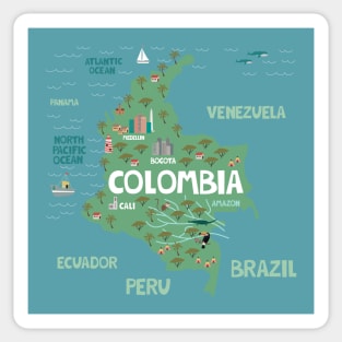 colombia illustrated map Sticker